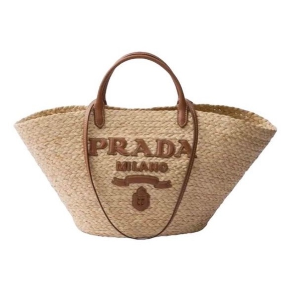 PRADA logo raffia shopping tote bag - Picture 1 of 6